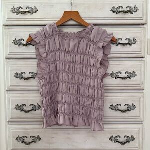 Vici Mauve Ruffle Smocked Top